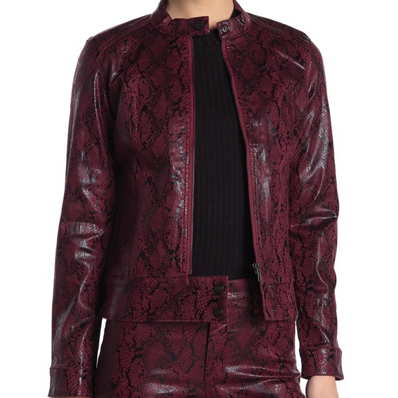 Anthropologie sanctuary Crimson Snakeskin Moto Jacket Sz Medium Gunmetal Zippers - Picture 2 of 16